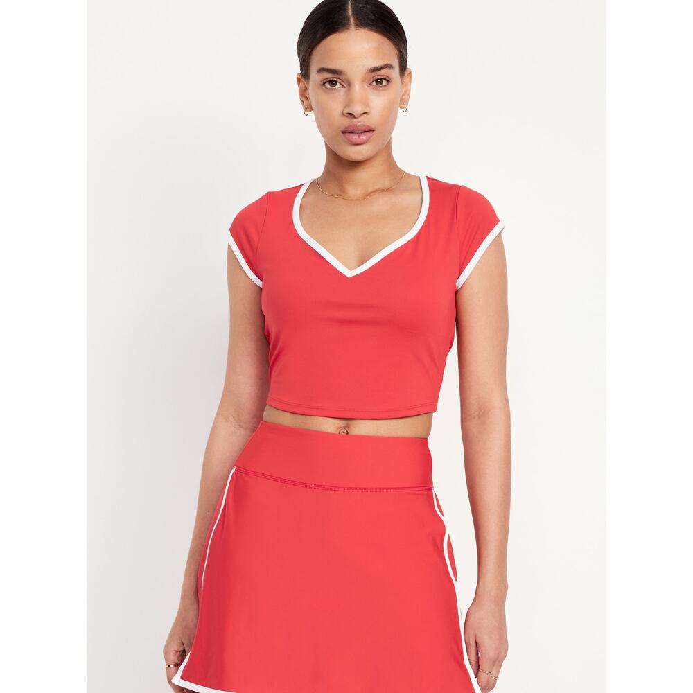 NWOT Old Navy Red and White Active Go Dry V neck Crop Top - S